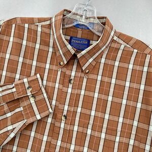 Vintage Pendleton Shirt Mens Large Brown Plaid Button Down Broadway Cloth Tartan